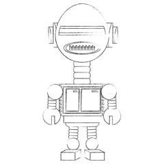 cartoon robot icon over white background black and white design vector illustration