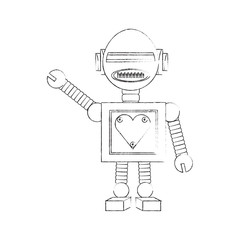 cartoon robot icon over white background black and white design vector illustration