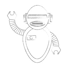 cartoon robot icon over white background black and white design vector illustration