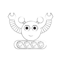 cartoon robot icon over white background black and white design vector illustration