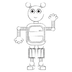 cartoon robot icon over white background black and white design vector illustration