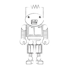 cartoon robot icon over white background black and white design vector illustration
