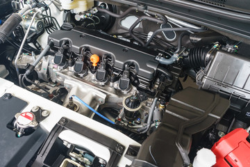Close up detail of new car engine