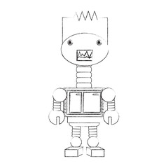 cartoon robot icon over white background black and white design vector illustration