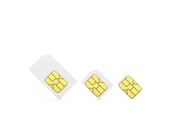 close up multi size of  sim card on white background. 3D Render