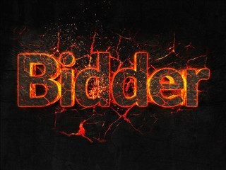 Bidder Fire text flame burning hot lava explosion background.