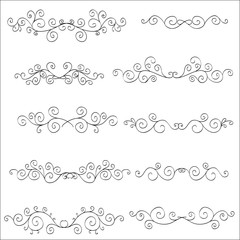 Set of horizontal hand-drawn patterned banners 