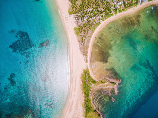 Top view of tropical paradise Nacpan Beach in El Nido, Palawan, Philippines.