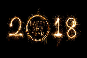 Happy new year 2018 written with Sparkle firework