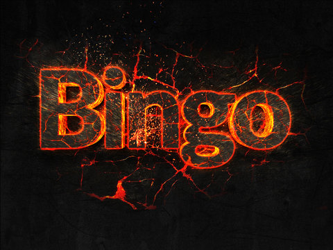 Bingo Fire text flame burning hot lava explosion background.