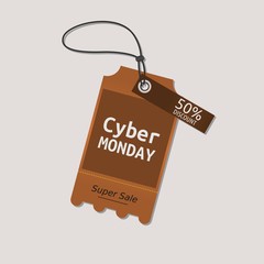 Editable Cyber Monday Discount Hang Tag Vector Illustration with Brown Color for Shop Advertising