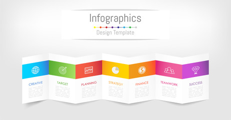 Infographic design elements for your business data with 7 options, parts, steps, timelines or processes. Brochure paper concept, Vector Illustration.