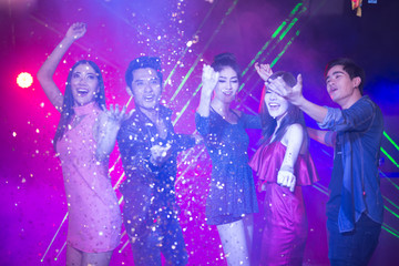 Happy time, Young people asians having fun dancing at party. New year's party, drinks, holidays and celebration concept.