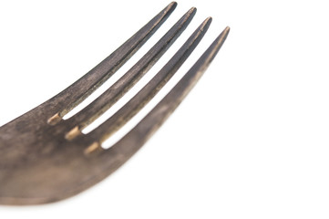 Vintage knife and fork on white background