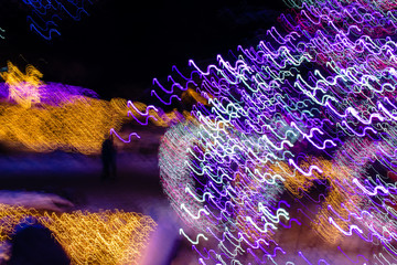 Shake the camera at numerous lights at night to create an abstract-looking night surface.