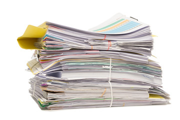 Stack of business papers isolated on white background