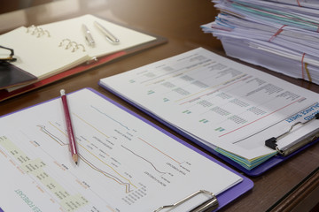 Business and finance concept of analysis chart on office desk with stack of business paper background