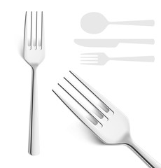 Set of fork, knife and spoon isolated on white. Vector illustration. Ready for your design.