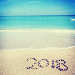 Celebrating the year 2018 on a tropical beach