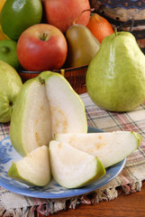 Naklejka na ściany i meble Fresh and health guava on tablecloth 