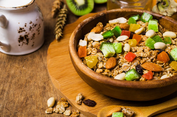 Dry oat flakes with candied fruits