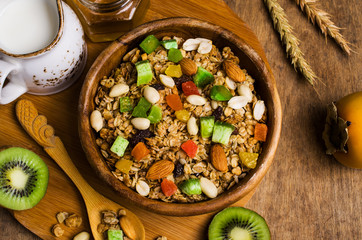 Dry oat flakes with candied fruits