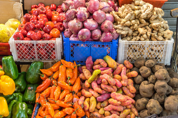 Mixed vegetables for sale at a market in Chile