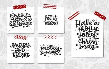 Set of christmas hand lettering. Merry x-mas. Merry and bright. Have a holly jolly christmas. Let it snow. - 181575311