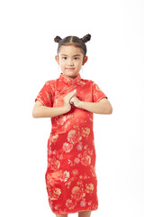 Cute girl wearing red Chinese suit