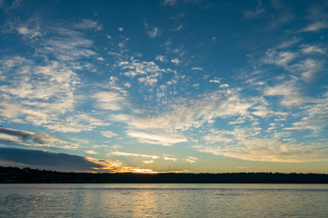 Fototapeta na wymiar sunset over the river at horizon 