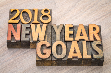 2018 New Year goals word abstract in wood type