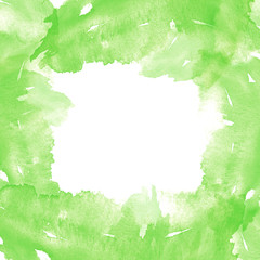 Watercolor frame of green abstract strokes, splashes, blots of paint. Watercolor stroke, background, green  paint.  With a place for an inscription and your design