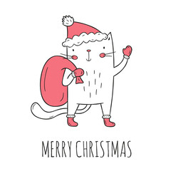 Santa cat doodle (outline)