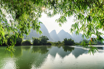Beautiful view of the Yulong River at Yangshuo, Guilin, China