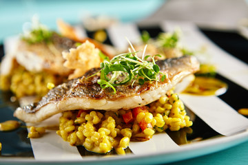 Fried Fish with Curry Risotto