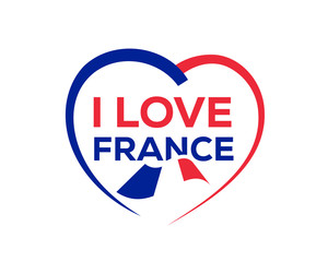 I love france with outline of heart and french flag, icon design, isolated on white background. 