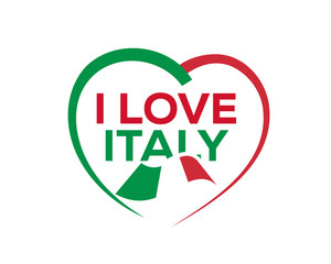 I love italy with outline of heart and italian flag, icon design, isolated on white background. 