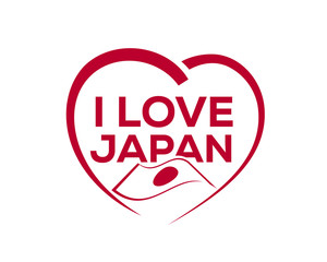 I love japan with outline of heart and japanese flag, icon design, isolated on white background. 