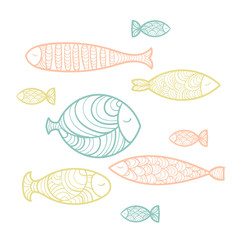 Set of cute sea fish. Vector illustration
