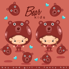 Boy and girl wearing Animal fancy hat : Vector Illustration