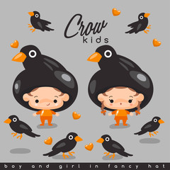 Boy and girl wearing Animal fancy hat : Vector Illustration