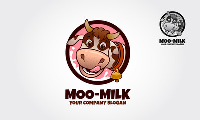 Moo Milk Mascot Cartoon Character. A cow cartoon character logo template. This logo ideal for Food logo, Milk or Cheese Product, Ice Cream product, Yogurt product and others.