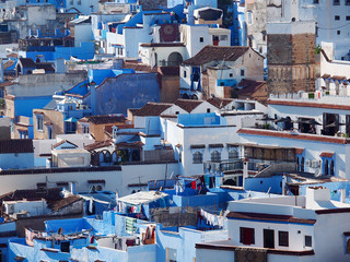 The gorgeous blue streets and blue-washed buildings of Chefchaouen, moroccan blue city- amazing palette of blue and white buildings