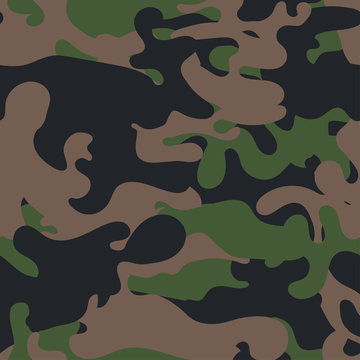Seamless camouflage pattern. Military fabric texture. Khaki army uniform. Woodland style. Vector illustration
