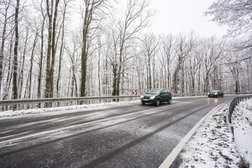 snowy road at wintertime