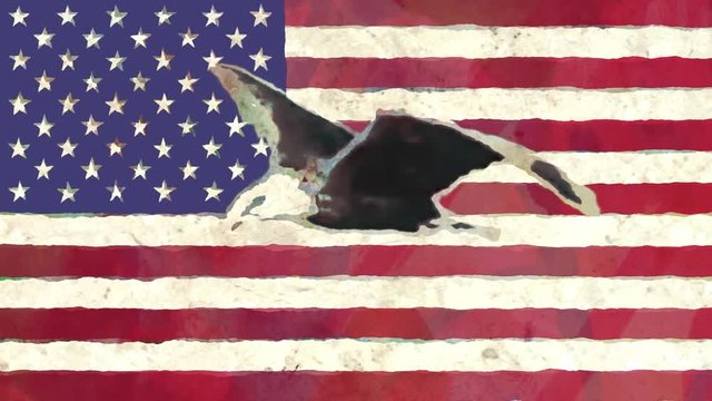 stop motion of drawn grunge USA flag with bald eagle fly cartoon animation seamless loop - new quality national patriotic colorful symbol video footage