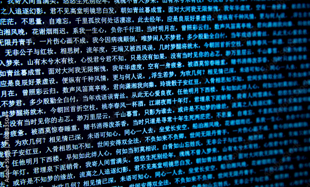 Wall mural screen with software developer code.