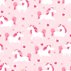 Magic Unicorn seamless pattern. Modern fairytale endless textures, magical repeating backgrounds. Cute baby backdrops. Vector illustration
