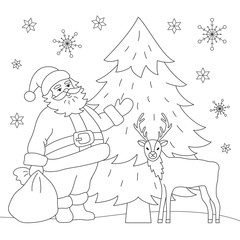 Coloring book Santa and deer.