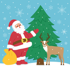 Santa Claus and deer.